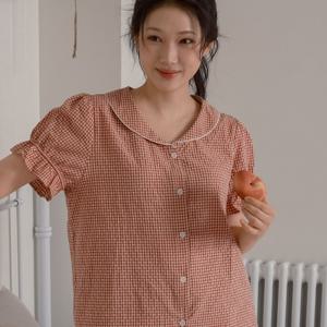 J'eu 유어 무드 체크 커플 반팔 파자마 잠옷 세트 Woman, 2color