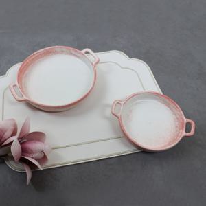 홈카페 감성 플레이트 그릇 도자기 핑크샤벳 양손 플레이팅접시(2size)