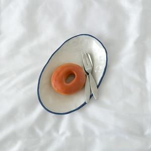 로얄 블루 오발 플레이트 디저트 과일 플레이팅 접시