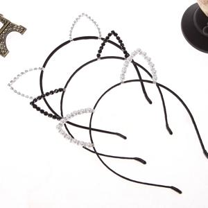 보석 고양이 머리띠 큐빅 진주 파티 귀 얇은 여자