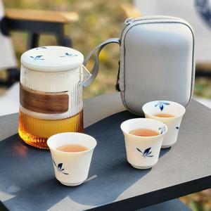 난초꽃 휴대용 3인 다도 세트 여행용 티팟세트 300ml
