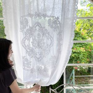 메달리온 린넨 자수 커튼 145x245cm