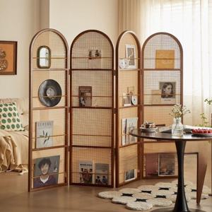 [해외] 이동식 파티션 아치형 라탄 접이식 병풍 원목 파티션 무타공파티션