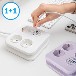 1+1 납작 멀티탭 디자인 인테리어 플러그 고용량 사각 C타입 USB 1.4m 3m