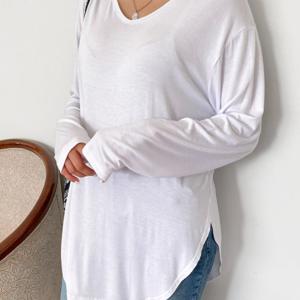 (무배) 사계절 브이넥 찰랑 롱루즈핏 필라테스 요가 유니크 긴팔 티셔츠