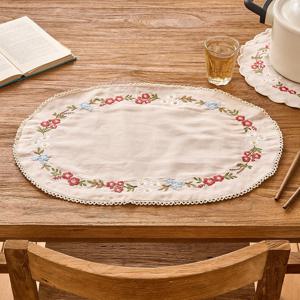 L 린넨 플라워자수 타원 테이블매트