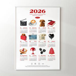 2025 2026 한장 달력 레드 인테리어 포스터 캘린더 벽꾸미기 Red