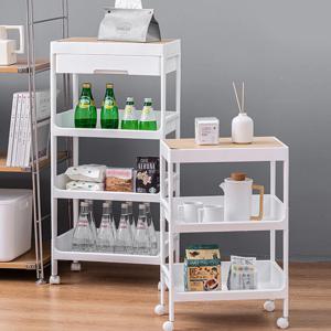 원목상판 이동식 트롤리 선반 3단/4단 수납장 서랍내장 주방 거실 욕실 트레이 틈새 카트