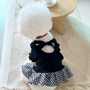 강아지원피스 발레 리본 체크 프릴 투피스 드레스 가을 강아지옷