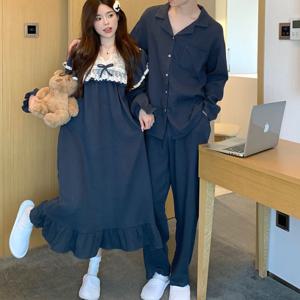 3컬러 오르골 커플 잠옷 긴팔 홈웨어 파자마 상하세트 러블리 여성 원피스