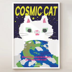 우주 고양이 그림 지구 포스터 갤럭시 캣 코스믹 액자 인테리어 A3 A4