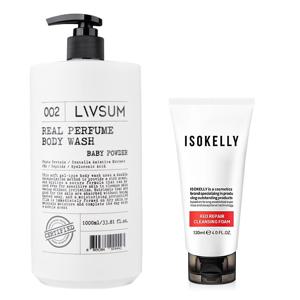 리얼퍼퓸 바디워시 1,000ml(베이비 파우더)+이소켈리 레드 리페어 클렌징폼120ml