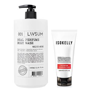 리얼퍼퓸 바디워시1,000ml(화이트 머스크)+이소켈리 레드 리페어 클렌징폼 120ml