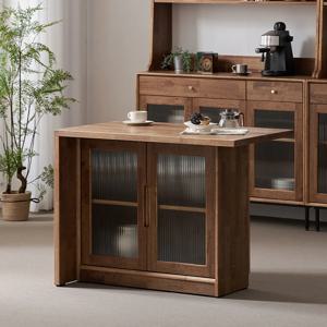 헤이즐 원목 모루유리 아일랜드 식탁 테이블 홈바 조리대 수납장 1000x600