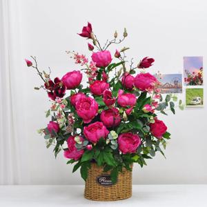 뷰티작약 센터피스 조화 꽃바구니_ 성전 꽃꽂이 교회 법당 절 꽃꽂이 수반꽃 사방화