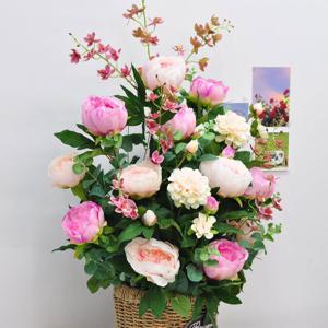핑크작약 센터피스 조화 꽃바구니_ 성전 꽃꽂이 교회 법당 절 꽃꽂이 수반꽃 사방화