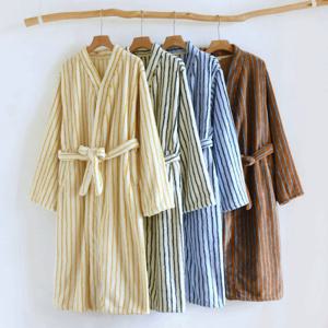 커플 여남공용 블룸 스트라이프 극세사 수면 잠옷 가운 4color