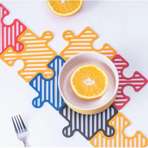 감성 퍼즐 실리콘 컵받침 냄비받침 4p세트 티 코스터 매트 다용도 주방 식탁 인테리어 소품