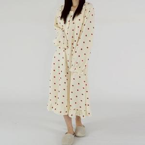 지지미 시어서커 프릴 루즈핏 여성 긴팔 홈웨어 파자마 잠옷 원피스