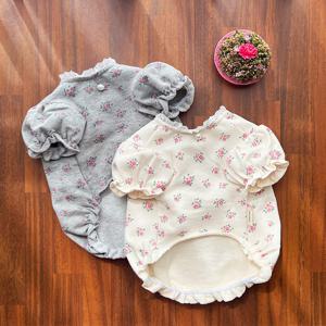 강아지티셔츠 잔꽃 퍼프 캡 긴소매 봄 가을옷 데일리 맨투맨 S