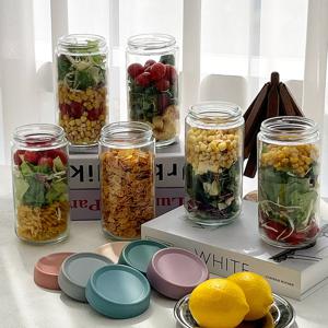 미르 오나오 코코 샐러드 유리병 750ml 6P세트 컬러 스태커블 뚜껑