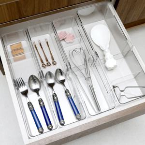 투명 맞춤 길이조절 수저정리함 싱크대 서랍 정리 수저 보관함 3개세트
