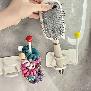 욕실 정리 수납 후크 5세트 빗걸이 브러쉬 헤어롤 거치 머리끈 샤워볼 무타공 접착식 벽걸이