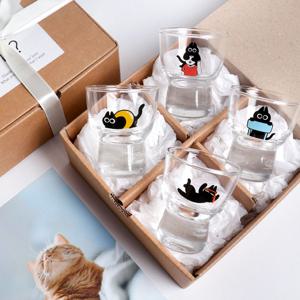 선물포장 고양이 소주잔 60ml 4p 귀여운 술잔 사케잔 홈파티 집들이 선물세트 D54