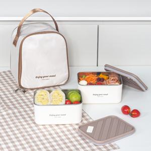 무연마제 스텐 304 도시락통 2종 세트 (600ml+600ml) 보냉백 포함 전자레인지