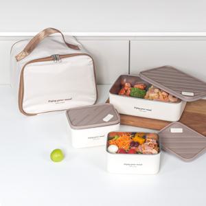 무연마제 스텐 304 도시락통 3종 세트 (600ml+600ml+1200ml) 보냉백 포함