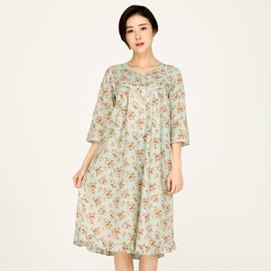 진한민트꽃 7부 순면 여성 빅사이즈 원피스 잠옷