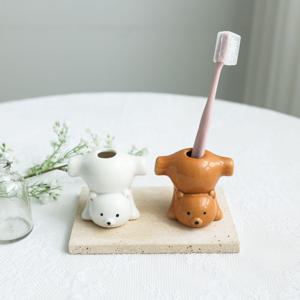 곰돌이 칫솔꽂이 세라믹 스탠드 홀더 (2color)