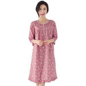 핑크부엉이 7부 순면 여성 원피스 잠옷