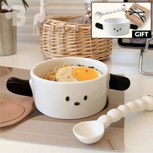 귀여운 바둑이 강아지 디저트볼 스푼 세트 안전포장 플레이트 라면그릇 집들이 선물 접시