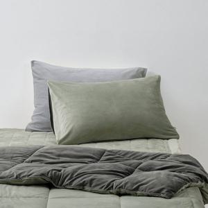밍크 플리스 배색 베개커버 70x50cm 카키그레이