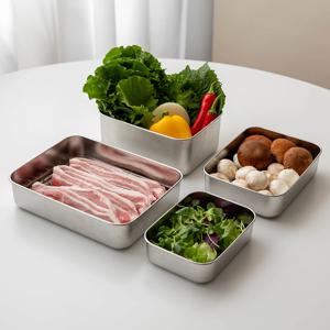 다온아토 스테인리스 밧드 낮은형 3size 튀김망 뚜껑포함 스텐 냉장 냉동고 반찬 보관용기