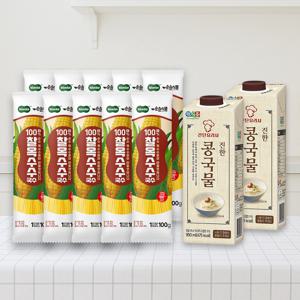 100% 찰옥수수국수 100g*10봉 X 간단요리사 진한 콩국물 950ml *2팩