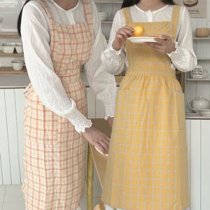 데일리 코튼 앞치마 무지 스트라이프 체크 주방 홈카페 주름 에이프런 어린이집