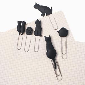 블랙캣 디자인클립 고양이 모양 페이퍼클립 입체 클립 북마크 문서 서류 종이 크립 6p