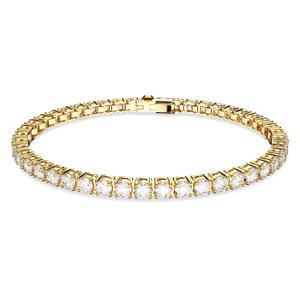 Matrix Tennis 브레이슬릿, 라운드 컷, 화이트, 18K 골드 피니시