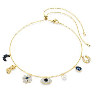 Symbolica 초커 네크리스, 크리스털 펄, 달, 인피니티, 클로버, 이블 아이, 말발굽, 블루, 골드 톤 플래팅