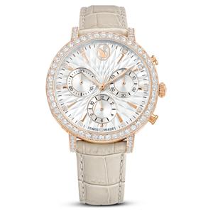 Matrix tennis chrono 워치, 스위스 메이드, 레더 스트랩, 베이지, 로즈 골드 톤 피니시