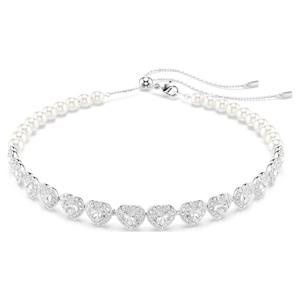 Ariana Grande x Swarovski 초커 네크리스, 믹스 컷, 크리스털 펄, 하트, 화이트, 로듐 플래팅