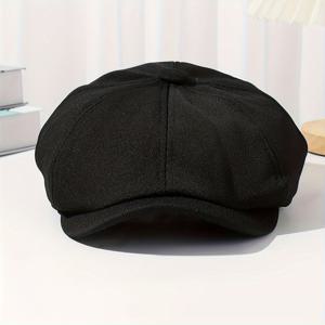 TEMU 봄, 가을, 겨울용 영국 스타일 블랙 베이직 모델 클래식 레트로 신사 캐주얼 심플 비니, 옥타곤 모자, 덕빌 캡, 뉴스캡, 페인터 모자