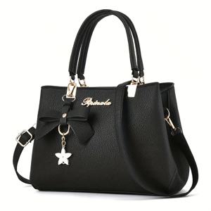 TEMU 패션 여성 대용량 핸드백 PU 가죽 어깨 Crossbody 가방 럭셔리 빈티지 숙녀 탑 핸들 가방 보우 장식