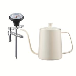 TEMU 350ml 600ml 손으로 들 수 있는 커피 포트, 온도계가 달린 뚜껑이 있는 커피 컵, 두꺼운 양조용 포트, 긴 입 커피 메이커