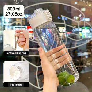 TEMU 27.05oz 휴대용 투명 물병 밀봉 포함 - 손세척만 가능, PC 소재 피트니스, 야외, 여행용 - 화이트 (1개 팩)