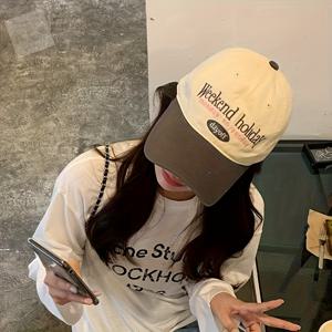 TEMU 여성용 한국식 레트로 베이스볼 캡 - 와이드 브림, 소프트 패브릭 조절 가능한 후크 & 루프 클로저, 캐주얼 스포츠 힙합 패션을 위한 글자 프린트 디자인 (큰 머리 착용 가능), 스타일리시 아웃도어 웨어|볼캡