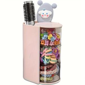 TEMU 빨리빵 3단 회전 보석 정리대 - 핑크 플라스틱 목걸이, 귀걸이, 팔찌, 반지, 메이크업 브러쉬 및 헤어 액세서리용 스토리지 랙 - 휴일 선물용 공간 절약 디자인 (크리스마스, 할로윈), 보석 정리함