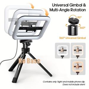 TEMU 조절 가능한 LED 휴대폰 - 핸드헬드 소프트 조명, 모바일 영상 및 라이브 스트리밍용, 3가지 색상, USB 전원 공급, 셀카 및 비디오 제작에 적합, 베이스 설치 가능 (베이스 미포함)